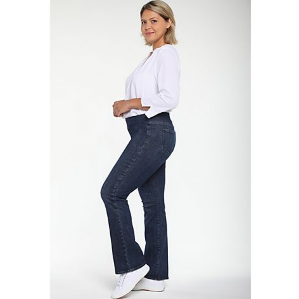 NYDJ Pull-on Stretch Denim Slim Bootcut Jeans, Dark Wash, Size L